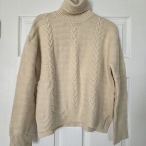 Womens Moon River Cream Turtleneck Cable Knit Sweater Size Small Open Hem